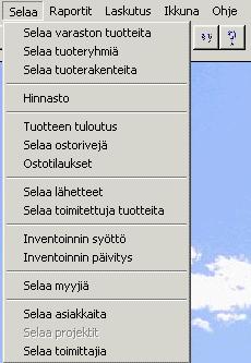Kuva var1.gif: Perustoimintojen valikko; Selaa.