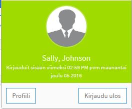 Klikkaa käyttäjätunnusta Näkyviin tulee pudotusvalikko, jossa on profiilikuvasi, viimeisen sisäänkirjautumisesi ajankohta ja vaihtoehdot profiilin tarkastelua/muokkausta tai uloskirjautumista varten.