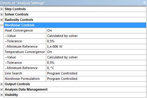 Step controls, solver controls ja output controls valikot Kuva 16.