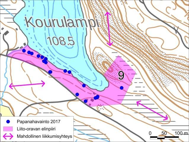 10 Kuvat 32 ja 33. Liito-oravan elinpiirin rajaus Kourulammilla. Kuvat 34 ja 35.