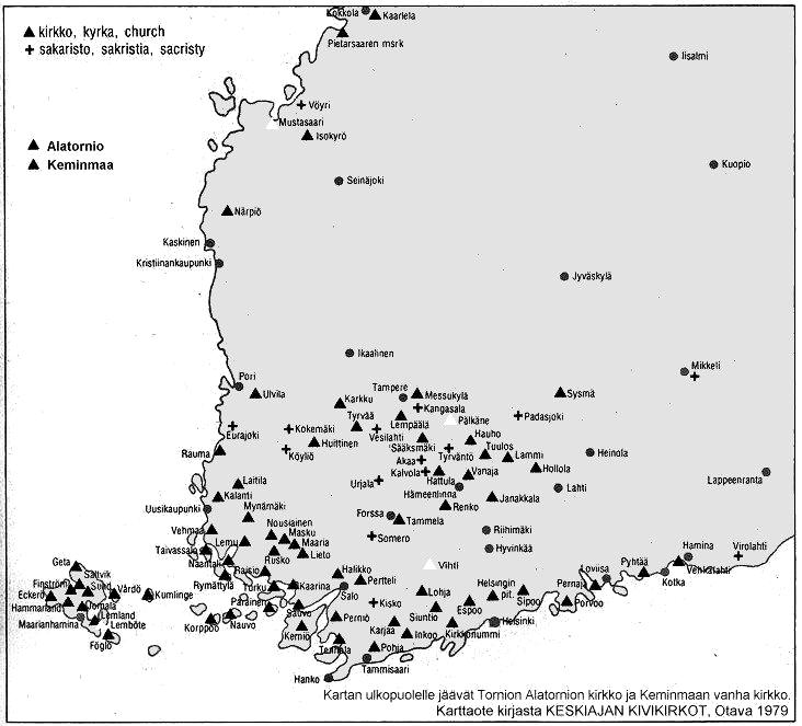 Suomi oli keskiajalla täysin katolilainen maa! Kuvassa keskiajalla rakennetut kirkot Etelä-Suomessa. Katolisia kirkkoja oli maassamme n. 104 kpl. Nyt niitä on 10.