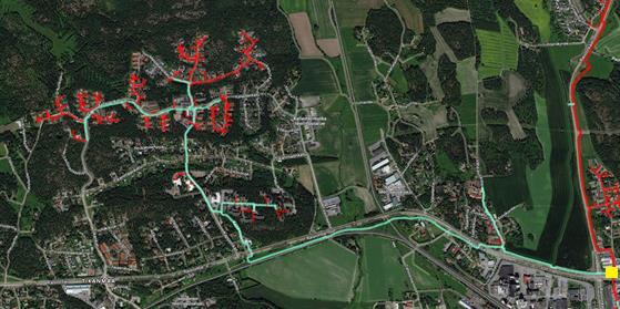 74 Kuva 37 Tikanmaan kaukolämpöverkko, johon alueen syöttöpiste on merkitty keltaisella neliöllä Ulkolämpötilan noustessa päälle 10 laskee alueen tuntiteho alle 0,5 MW.