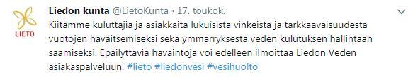 johtajalle Twitter-syötteen upottaminen internet-sivuille Yhteistyö kunnan/kaupungin Twitter-tilin kanssa maininnat, yhteiset aihetunnisteet, uudelleentwiittaukset Yksittäisten