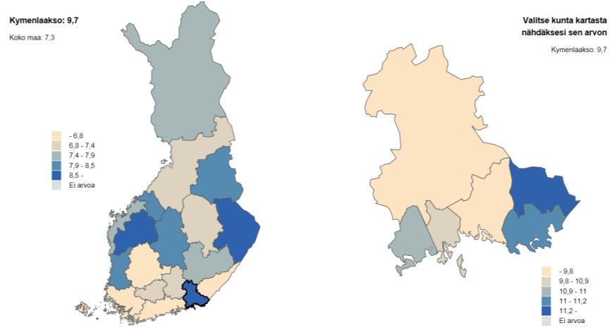 Kuva 8. Ikääntyneiden tehostetun palveluasumisen 75 vuotta täyttäneet asiakkaat Kymenlaaksossa (THL 2018).