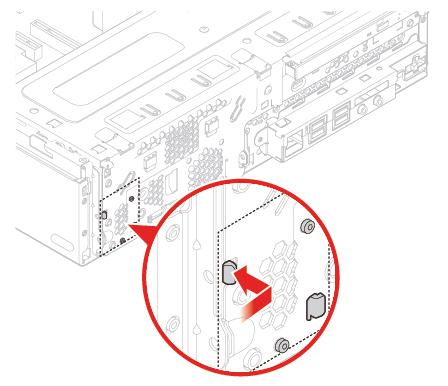 Kuva 46. Valaistun punaisen pisteen suojuksen asennus 7. Liitä uuden valaistun punaisen pisteen kaapeli emolevyyn. 8. Käännä asemapaikkakehikkoa alaspäin ja asenna irrotetut osat takaisin paikalleen.