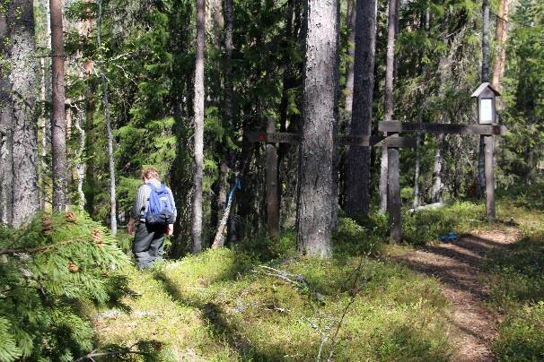 Tästä vasemmalle on laavu Kukonlammen rannalla niin,