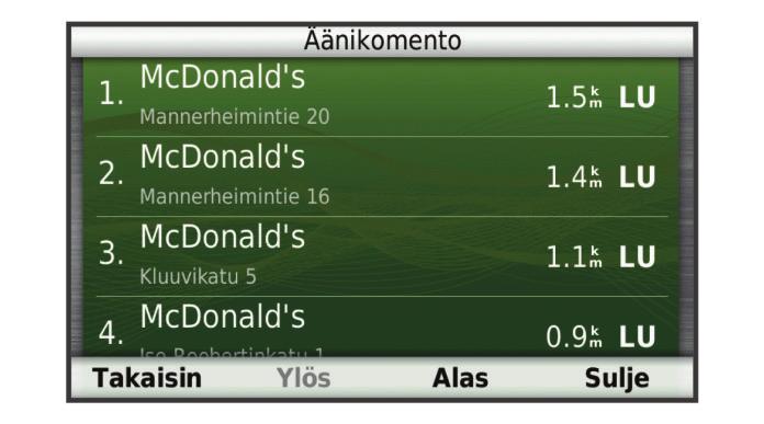 Äänikomentotoiminnolla voit käyttää laitetta sanomalla sanoja ja komentoja. Äänikomentovalikosta voi valita ääniopastuksen ja käytettävissä olevien komentojen luettelon.