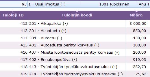 o o o o Eläke: 1 Kerryttää eläkettä Tapaturma: 1, 2 tai 10 Kerryttää rahaa Tyött.vak: 1 Kerryttää työttömyysvakuutusta Tulolaji: - ei tulolajia Työntekijältä perittävä osuus (esim.