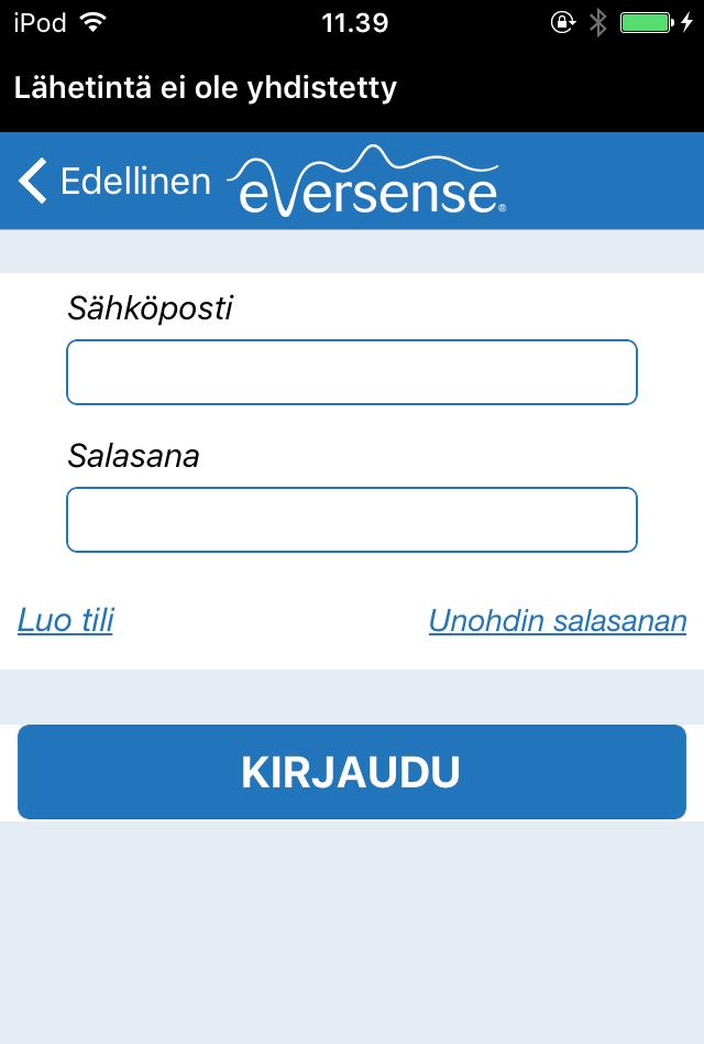 Eversense XL App sovelluksen kuvake tulee näkyviin mobiililaitteeseen. Vaihe 2. Sovelluksen käyttöönotto tilin luominen, laiteparinmuodostus ja asetukset 1.