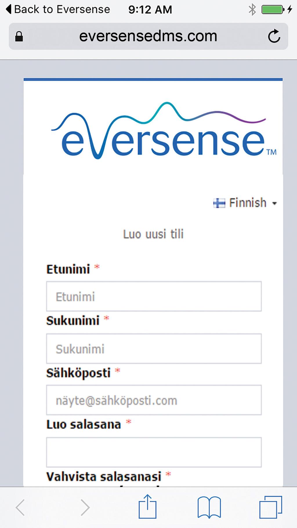 4. Anna tilisi tiedot ja napauta Rekisteröi. Jos et ole vielä saanut älylähetintä, voit aloittaa tutustumisen sovellukseen ennen seuraavien vaiheiden suorittamista.