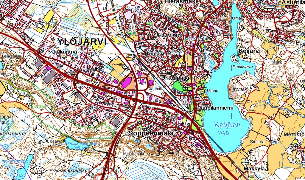 5. Kehittämistuotos 58 Kuva 5.2. Ratkaisu Ylöjärven alueen linkkimastojen kuuluvuusalueiden määrittämiseen. kulmaa tai kolmea suoraa sivua, se ei ole kolmio.