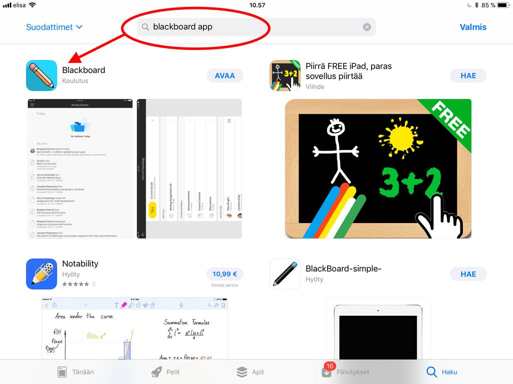 Collaborate-etäopetukseen liittyminen mobiililaitteella Sovelluksen lataaminen omalle laitteelle Jotta voit osallistua Collaborate-luennolle tabletilla tai älypuhelimella, laitteellasi tulee olla