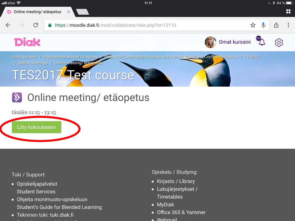 2. Klikkaa Liity istuntoon kuten tekisit kannettavalla/pöytäkoneella. 3.