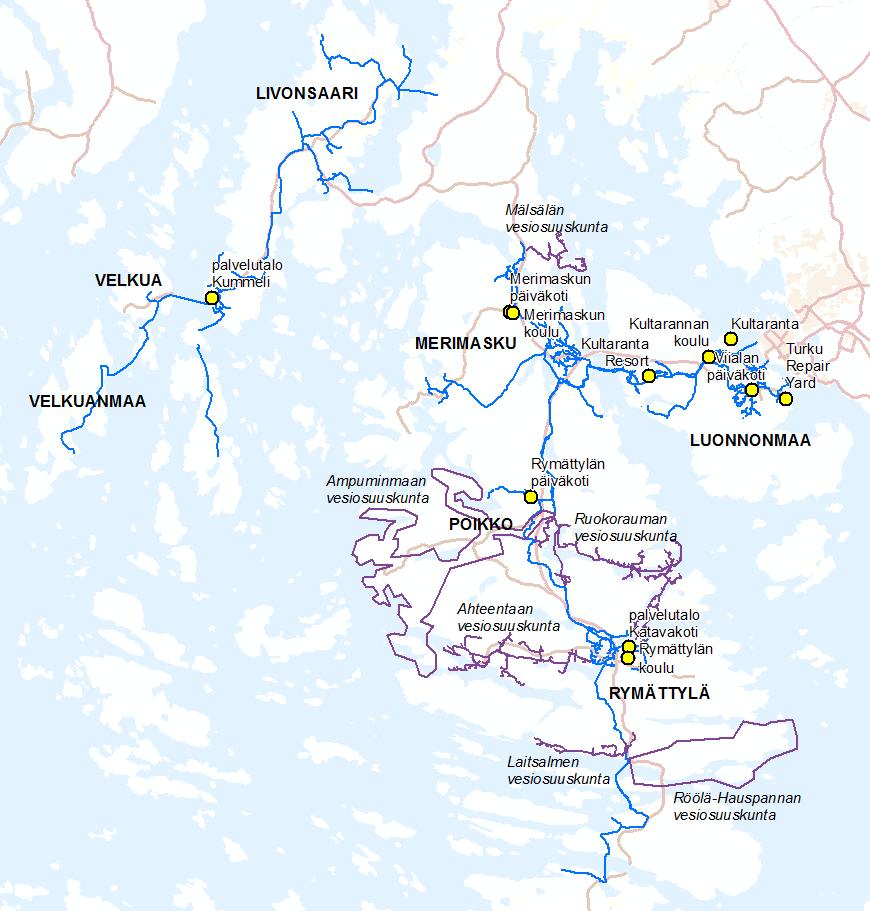 SAARISTON VESIJOHTOVERKOSTO JA KRIITTISET KULUTTAJAT SAARISTON KRIITTISET KOHTEET SIJIATSEVAT LUONNONMAALLA: - Kultaranta (tasavallan presidentin kesäasunto) - Teollisuusasiakas: - Turku Repair Yard