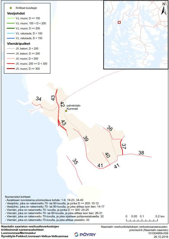 LIVONSAARI-VELKUA- VELKUANMAA (TEERSALO) Nro Perusteet 34 - Asiakkaan tunnistama kohde - Alittaa ison tien - JV, muovi, DN63, rakennettu 2000 35 - Asiakkaan tunnistama kohde - JV, muovi, DN110,