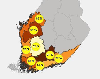 Taulukko 7. Kevätvehnän keskilaatu alueittain 2018 Tabell 7. Vårvetets medelkvalitet regionvis 2018 Table 7.