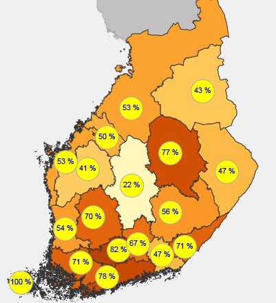 Taulukko 19. Ohran keskilaatu alueittain vuonna 2018 Tabell 19. Kornets medelkvalitet per region år 2018 Table 19.
