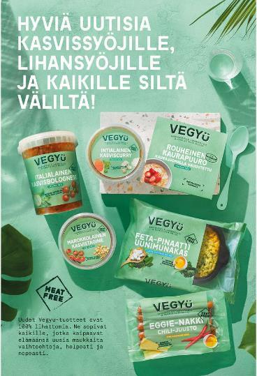 Uudet tuotesegmentit Atrian lihaton tuotesarja: Vegyu Atria lanseerasi elokuussa uuden Vegyu-brändin, joka on sataprosenttisesti lihaton tuotesarja.