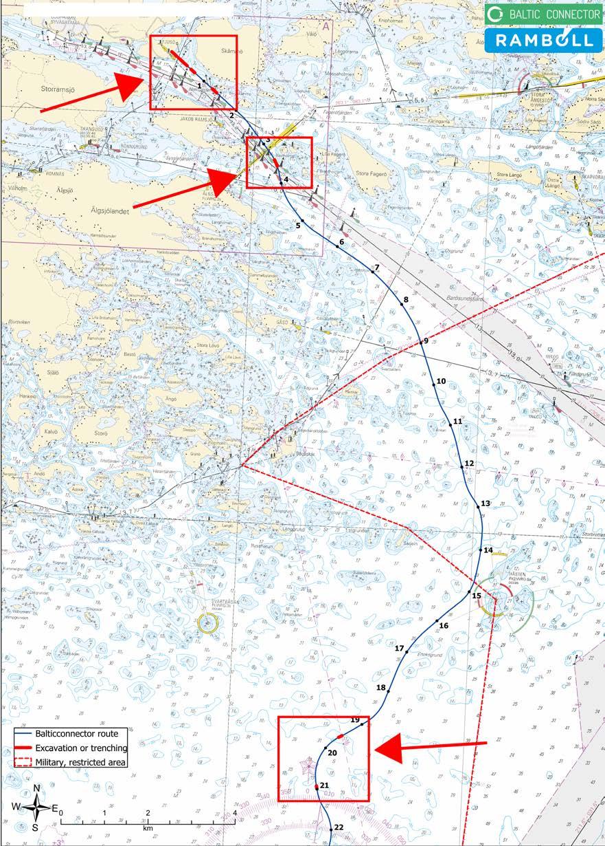 Kuva viitteeksi, karttaotteet ei merikartan mittakaavassa / Bild för referens, kortutdrag inte i sjökortets skala / Image for reference, chart extracts not to scale of chart ( Baltic Connector Oy,