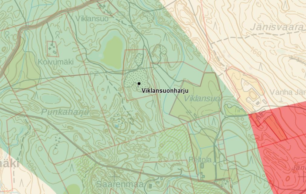 13 (29) Sora- ja hiekkamoreeni Harju, delta, sanduri, lajittunut reunamuodostuma Prekvartäärisen kallioperän paljastumia Kuva 5. Alueen maaperäkartta. Suunnittelualue on rajattu vihreällä viivalla. 3.