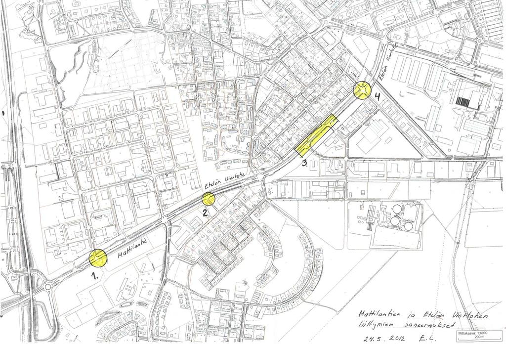 MATTILANTIEN YLEISSUUNNITELMA 2012 5 Suunnittelualue Teollisuuskatu Mattilantien ja Etelän Viertotien liittymät ollaan pitkällä tähtäimellä