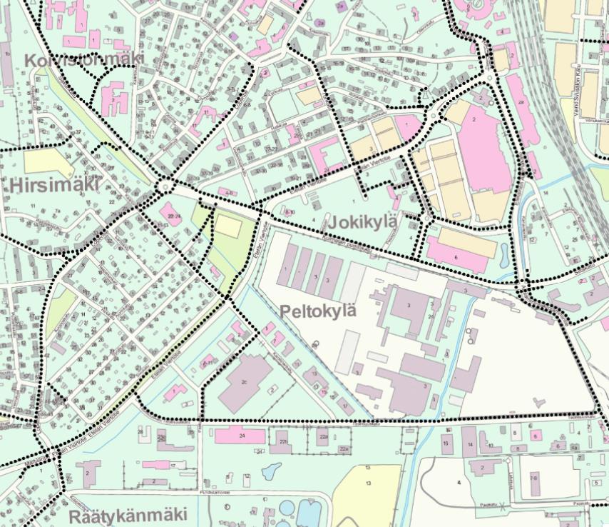 NYKYISET PYÖRÄTIET JA JALKAKÄYTÄVÄT Kevyen liikenteen väylät (Riihimäen kaupunki) Suunnittelualue Lähde: Riihimäen karttapalvelu Kulmalan puistokadun pohjoispuolella ja Etelän Viertotien