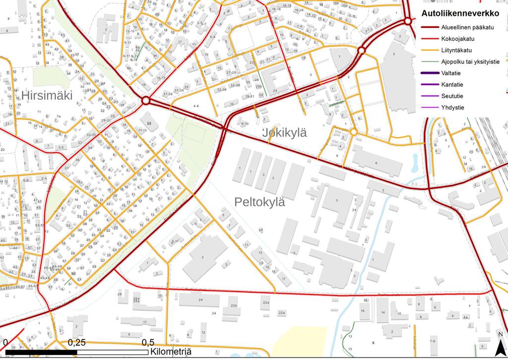 NYKYINEN AUTOLIIKENTEEN VERKKO Suunnittelualue Suunnittelualuetta rajaavat alueelliset pääkadut Etelän Viertotie ja Kulmalan puistokatu.