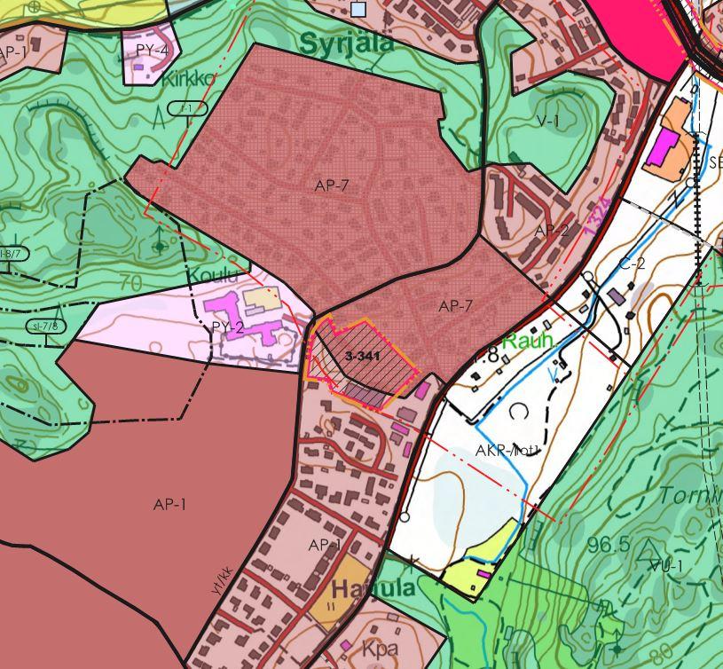 11/16 Kuva 9. Suunnittelualueen sijainti (3-341) Klaukkalan osayleiskaavassa (8.3.2019). 3.2.5 Asemakaava Suunnittelualueella (kuva 10) on voimassa Syrjälän asemakaava, joka on kuulutettu lainvoimaiseksi 18.