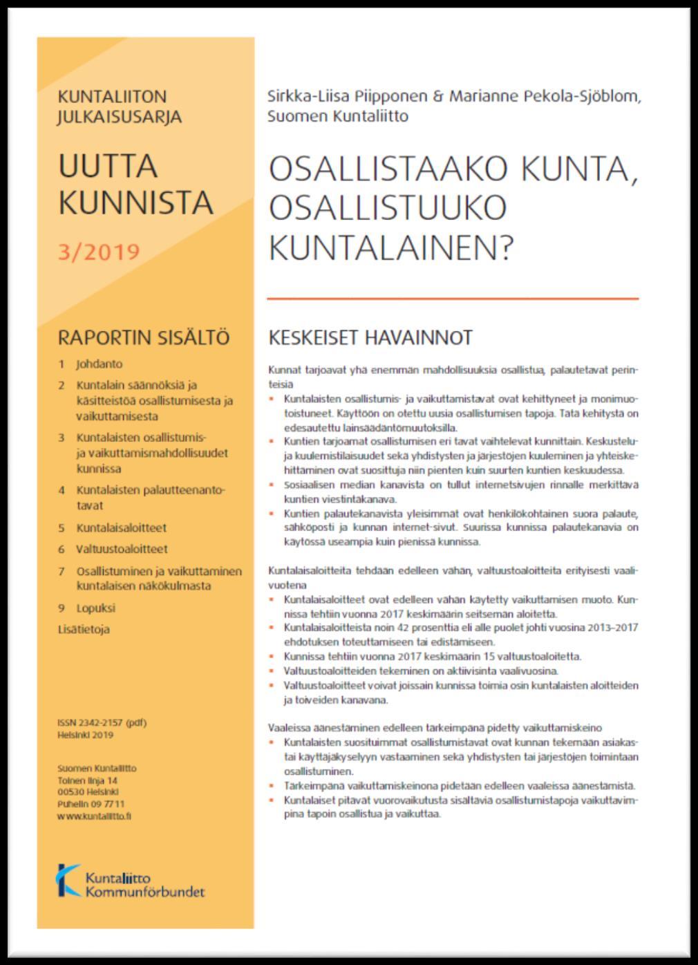 Sirkka-Liisa Piipponen & Marianne Pekola-Sjöblom: Osallistaako kunta, osallistuuko kuntalainen?