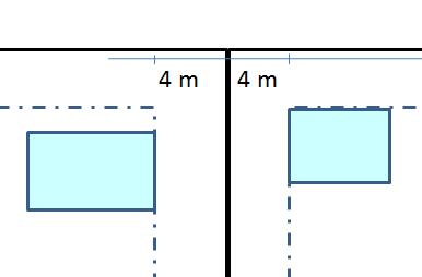 Tapaus 1a, tonttien rakennusalojen rajat 6 metrin ja 2