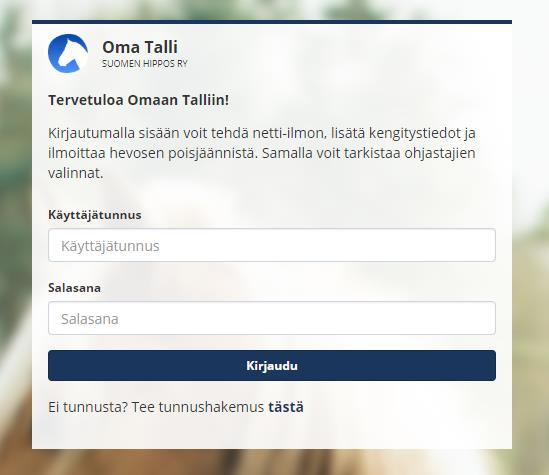 Oma Talli -tunnukset Sekä myyjällä että ostajalla tulee olla tunnukset Heppa-järjestelmään. Oma Talliin kirjaudutaan osoitteessa: https://heppa.hippos.