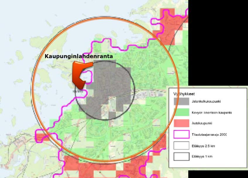 KAUPUNGINLAHDENRANTA LIIKENNE ALUEEN LIIKENTEELLINEN SIJOITTUMINEN Yhdyskuntarakenne vaikuttaa sekä liikkumistarpeisiin että liikkumismahdollisuuksiin.