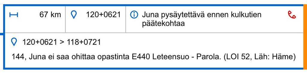 3. Ajotiedot ja ajoon liittyvät toiminnallisuudet Sivu 25 Jos ilmoituksen voimassaoloaika päättyy lähellä yksikön liikennöintiaikaa, näet ylärivillä myös kellokuvakkeen ilmoituksen asian yhteydessä.