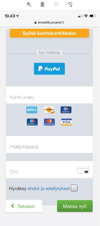 Direct Payment maksutavassa järjestelmä näyttää veloitettavan summan ennen maksutapavalintaa.