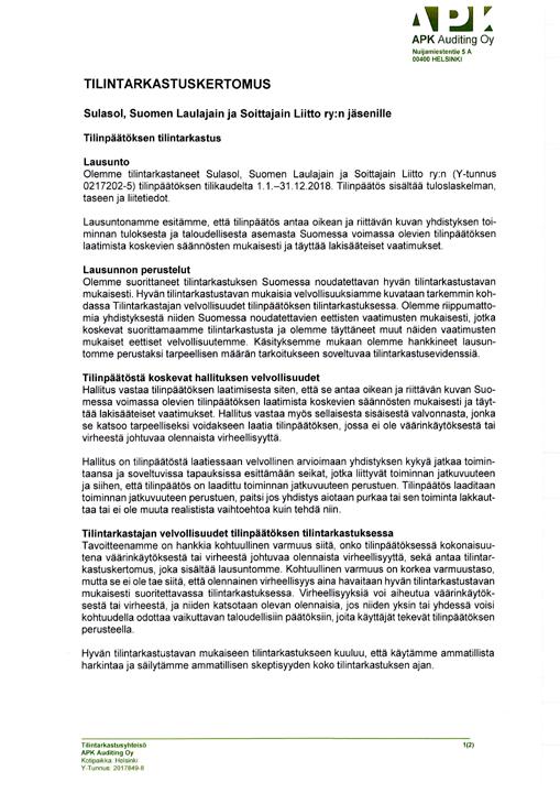 TULOSLASKELMA VARSINAINEN TOIMINTA 1.1. - 31.12.
