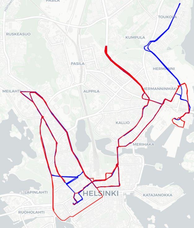 3.2 Kaupunkireitit 3.2.1 Helsinki Helsingin mittausreitin runko on pysynyt samana keväästä 26 saakka.