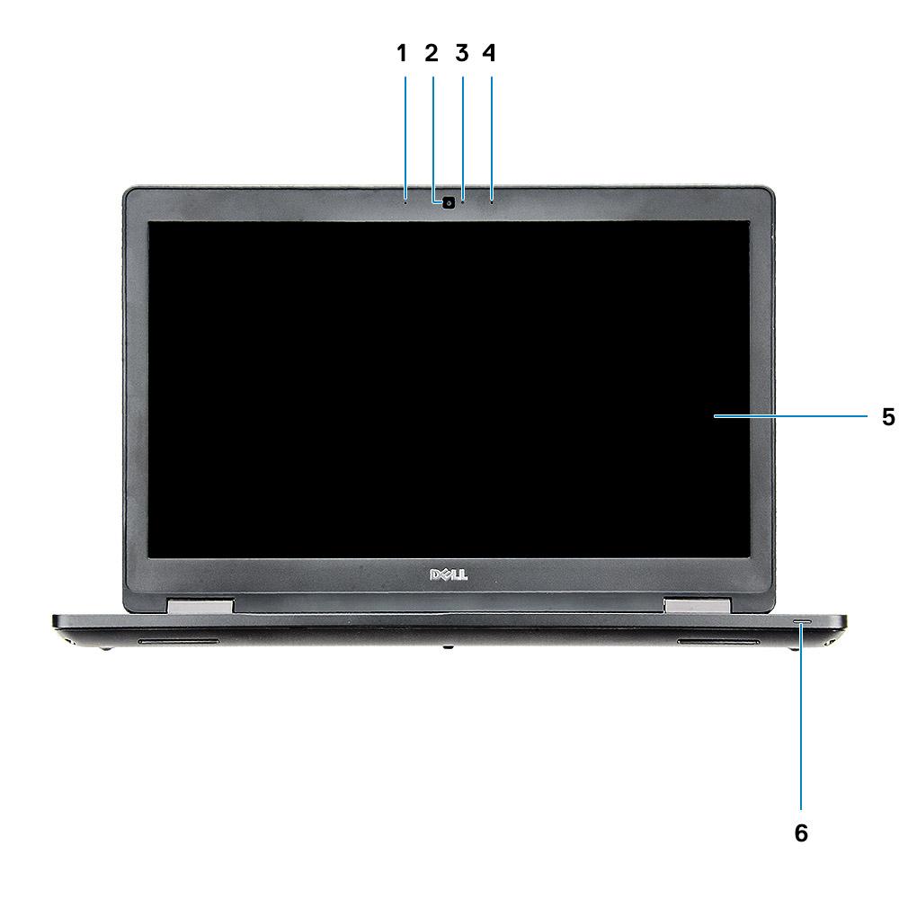2 Kotelon kuva Front open view 1 Array microphone 2 Camera (optional) 3 Camera status light (optional) 4 Array microphone 5 LCD