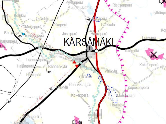 FCG SUUNNITTELU JA TEKNIIKKA OY Kaavaselostus 12 (19) Kuva 10. Ote maakuntakaavan 3. vaihekaavan kartasta 3.2.2 Yleiskaava Keskustan yleiskaava hyväksyttiin 30.9.2013. Ohessa ote osayleiskaavasta.