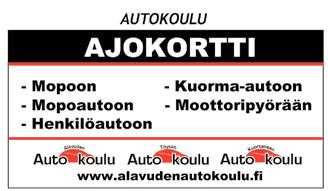 010-322 1110 Palvelemme: Ma - Pe 9-17 Lauantai 10-14 AUTOJEN KORJAUKSET ALAVUDEN KAUPUNGINJOHTAJAN AVOIN VIR- KA HERÄTTI SUURTA KIINNOSTUSTA Muinaismuistot metsissämme -seminaari Ähtärin