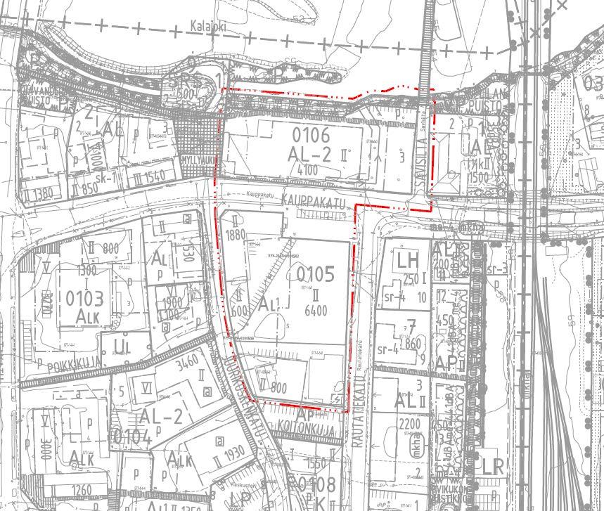 1974, - Liikerakennusten korttelialue (AL 1 ), Kullekin tontille saadaan rakentaa henkilökuntaa varten tarvittavia asuntoja, p-ala 0,8328 ha - Kauppakadun katualuetta, p-ala noin 0,1606 ha -