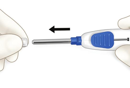 5. Tryck ned den tandade delen på sensorhållaren för att ta bort den från applikatorn.