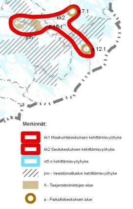 kk2 SEUTUKESKUKSEN KEHITTÄMISVYÖHYKE Merkinnällä osoitetaan Savonlinnan, Kerimäen ja Punkaharjun taajamat sisältävä Savonlinnan seudun yhdyskuntarakenteen kehittämisvyöhyke, Pieksämäen seudun