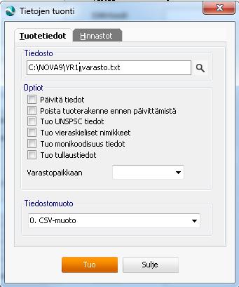 vmaa 10 Alkuperämaa kmuoto 10 Kuljetusmuoto liikelaji 5 Liikelaji tilastoi bit Tilastoi tullipros money Kulukerroin muupaljous money Muu paljous muupaljouslaji 10 Muun paljouden laji 4.2.