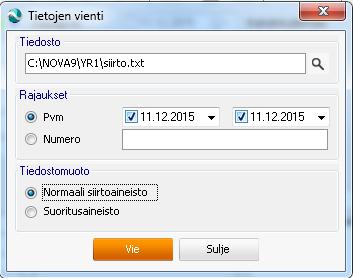 6.3.2 Vienti Optio/kenttä Selite perustaa puuttuvat asiakkaat. Hae hinnat yhdessä option Perusta puuttuvat kanssa perustaa puuttuvat tuotteet.