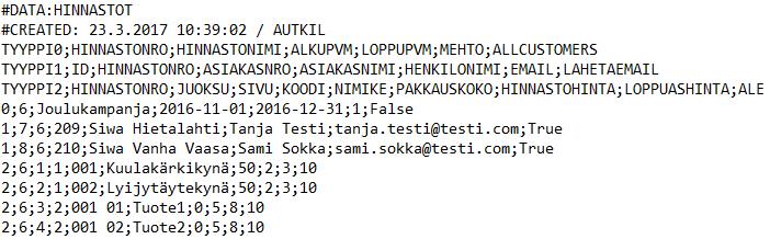 14 Hinnastojen tiedot 14.1 Yleiskuvaus Hinnastot tuodaan varastokirjanpidosta. Ohjelma olettaa, että sisään luettavat hinnastot ovat yleishinnastoja (laji =2).