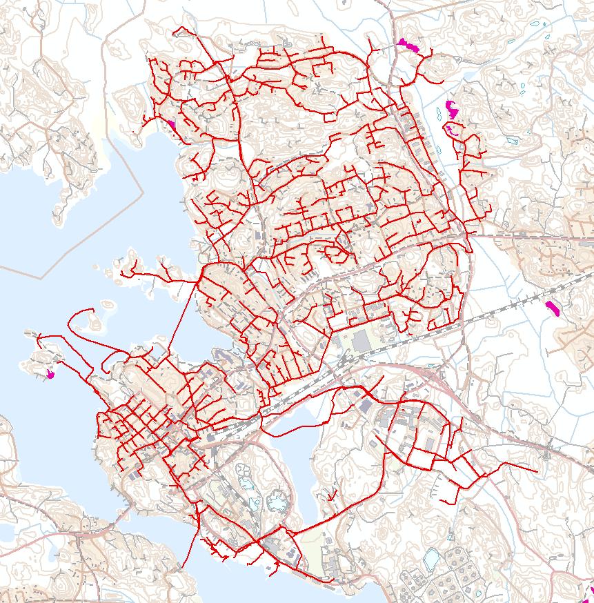 LUONNONSUOJELUALUEET (YKSITYISET ALUEET) Pinkki: Yksityisten mailla olevat luonnonsuojelualueet (lähde: SYKE) (muita alueita ei ollut).