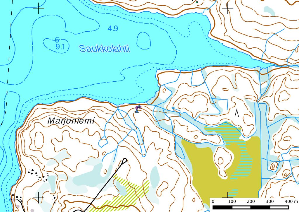 17 Saukkolahti 1 ja 2 kohteet kartalla. Maanmittauslaitoksen peruskarttarasteri 1:20000, 8/2017.