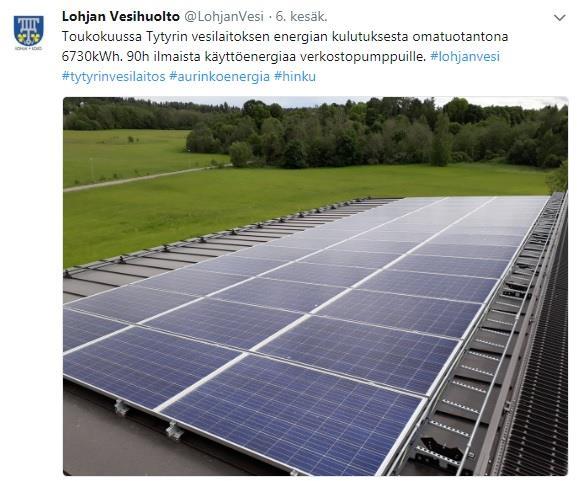 Kuva 3.4 Twitter toimii työkaluna vesihuollon imagon parantamisessa (Lohjan vesihuoltolaitos). 3.3.1 Hyvä twiitti Hyvä twiitti herättää ihmisten kiinnostuksen ja herättää kommentoimaan, tykkäämään ja jakamaan twiittiä.