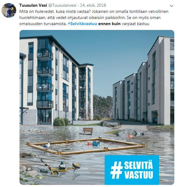 Kuva 4.4 Syys- ja kevättulvien aikaan on hyvä muistuttaa kiinteistöjen omistajia hulevesien asianmukaisesta hallinnasta.