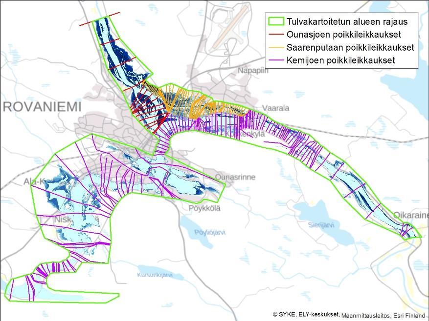 Vedenkorkeudet poikkileikkauksina